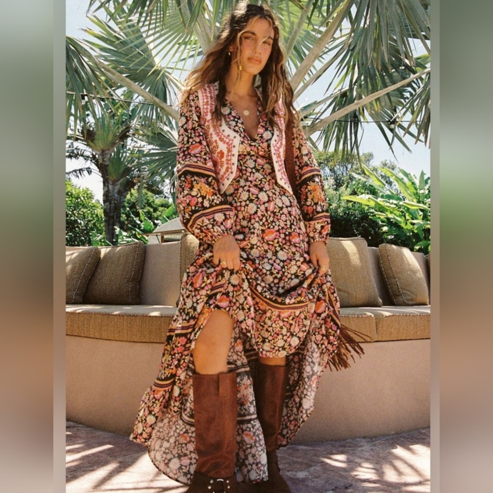 Spell + Free People LARGE Impala Lily Gown Maxi Dress Night Blossom MSRP $379